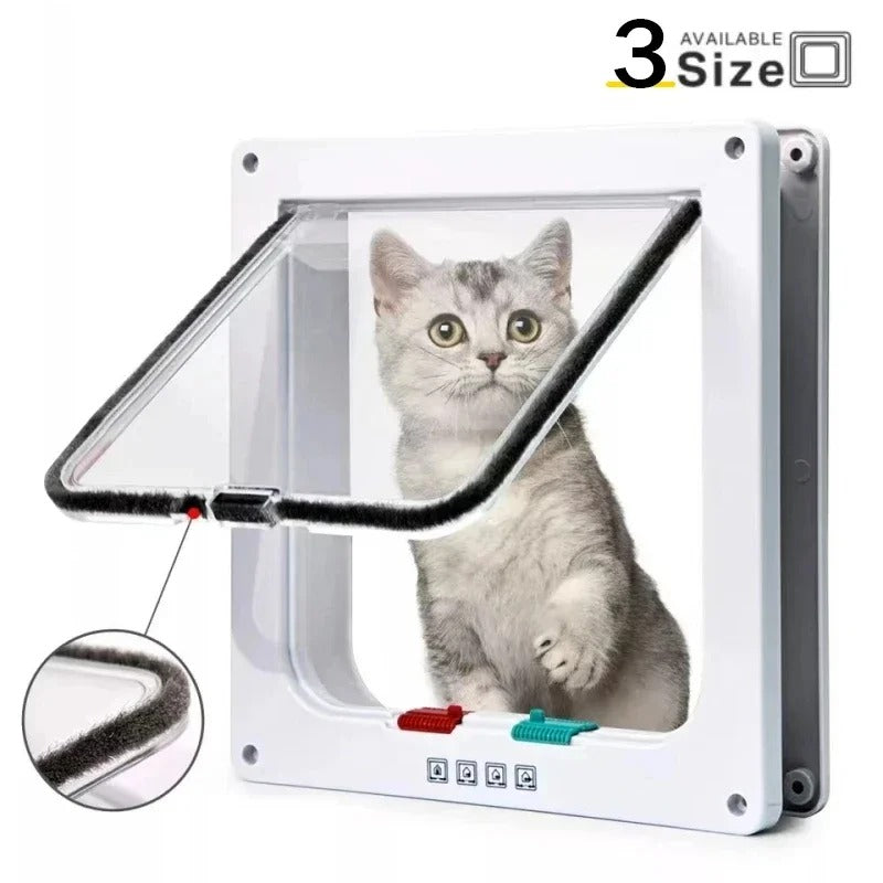 Weatherproof Cat Door 4-Way Locking System for Cats up to 20 Lbs Suitable for Interior Doors Cabinets Garage Doors - 4 Sizes