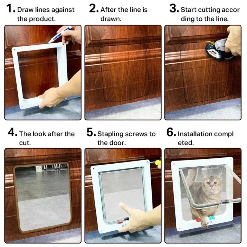 Weatherproof Cat Door 4-Way Locking System for Cats up to 20 Lbs Suitable for Interior Doors Cabinets Garage Doors - 4 Sizes