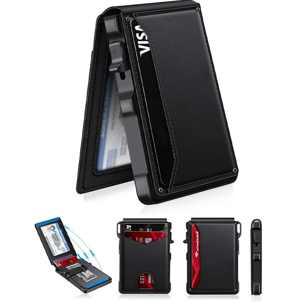 Minimalist Men’s Slim Wallet: 9 - 13 Cards, Money Clip, ID Window. RFID - Blocking, Aluminum Bifold Pop - Up,summerwins