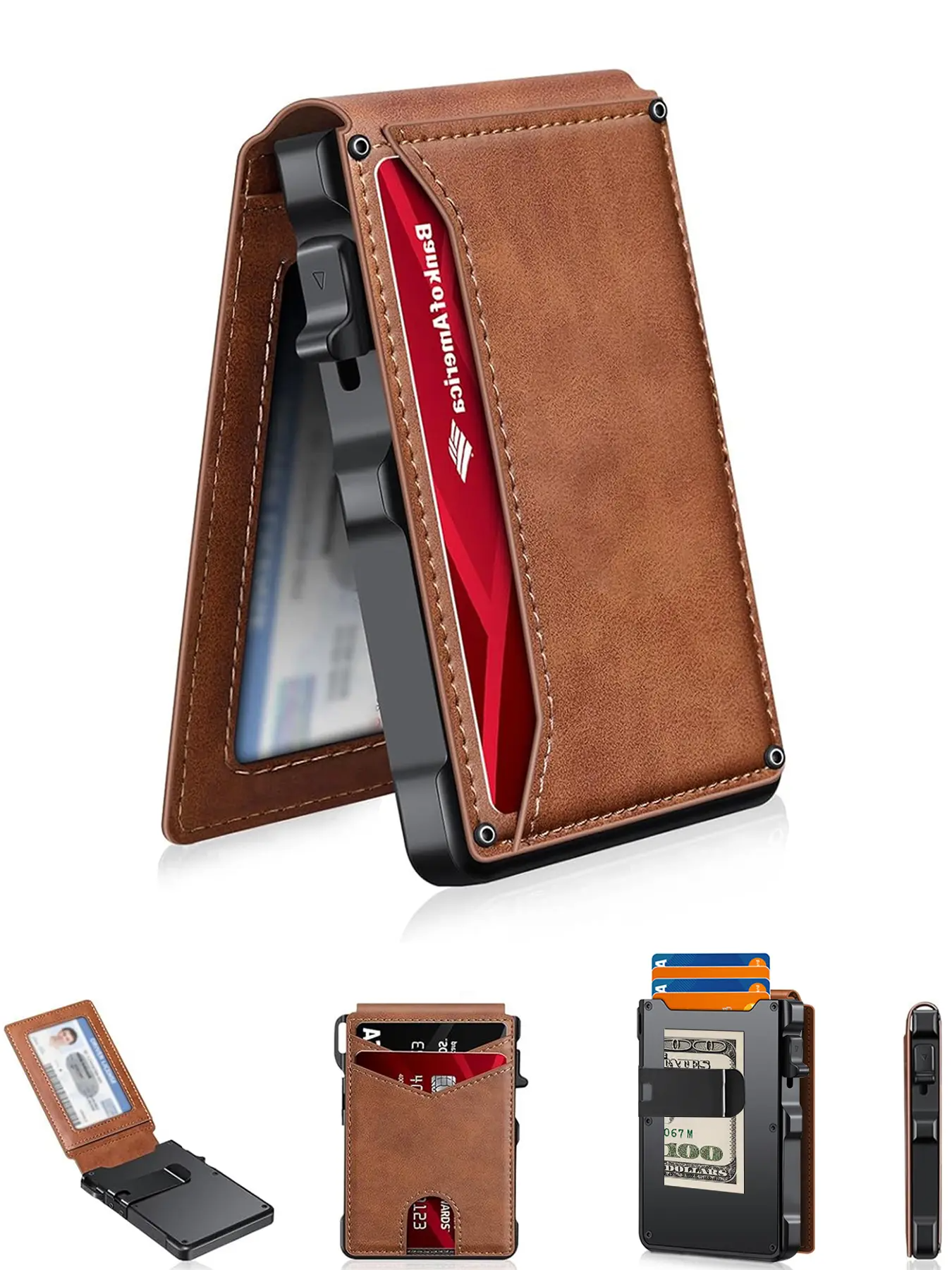Minimalist Men’s Slim Wallet: 9 - 13 Cards, Money Clip, ID Window. RFID - Blocking, Aluminum Bifold Pop - Up,summerwins