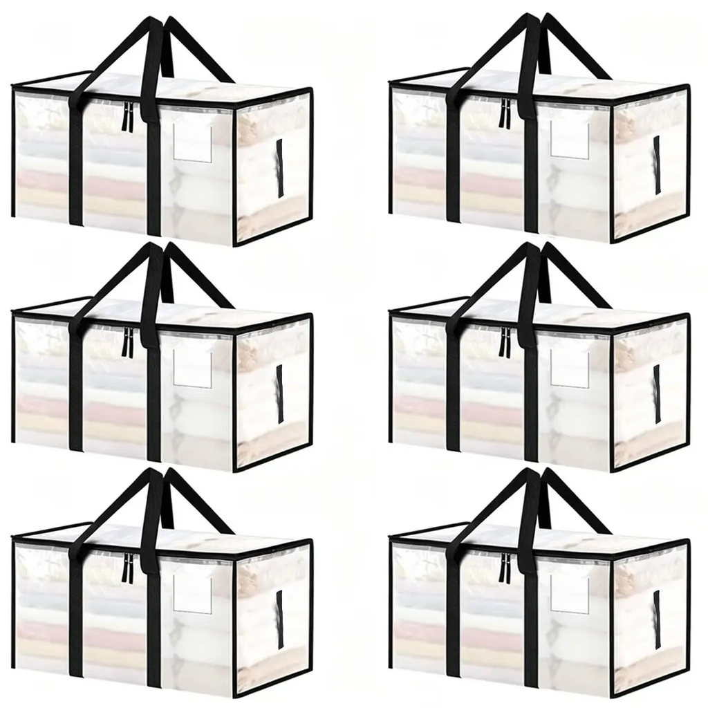 Large-Capacity Transparent Thick Plastic Foldable Rectangle Storage Bags with Hinged Lids - Sturdy House Organizers, Storage Organizer for Home, Travel Stuff, Apartment Accessories