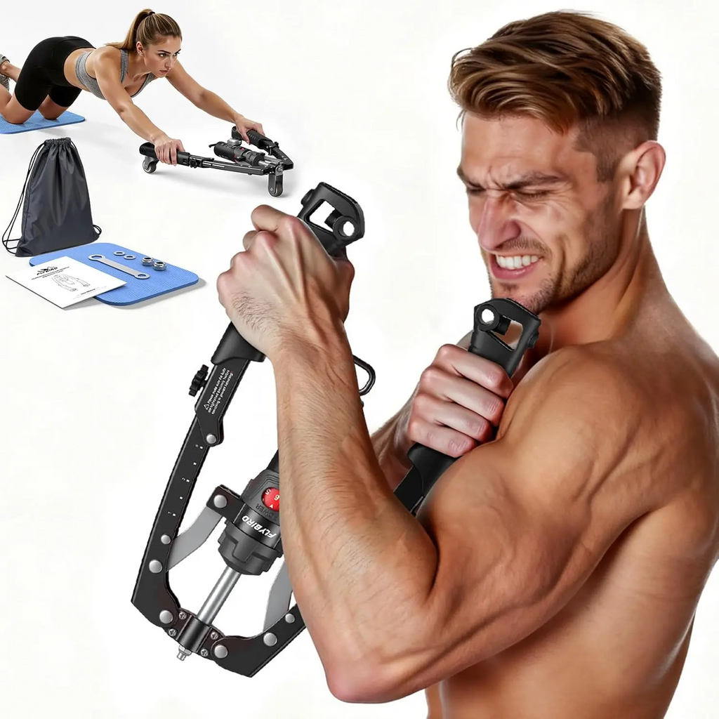 3-in-1 Hydraulic Chest Twister Arm Exerciser & Arm Strength Trainer - Adjustable 22-440lbs Core, Tricep Workout Equipment with Ab Roller Wheel, Home Gym Exercise Equipment (Pad & Bag Incl.) for Men Women, Strength Training Accessory