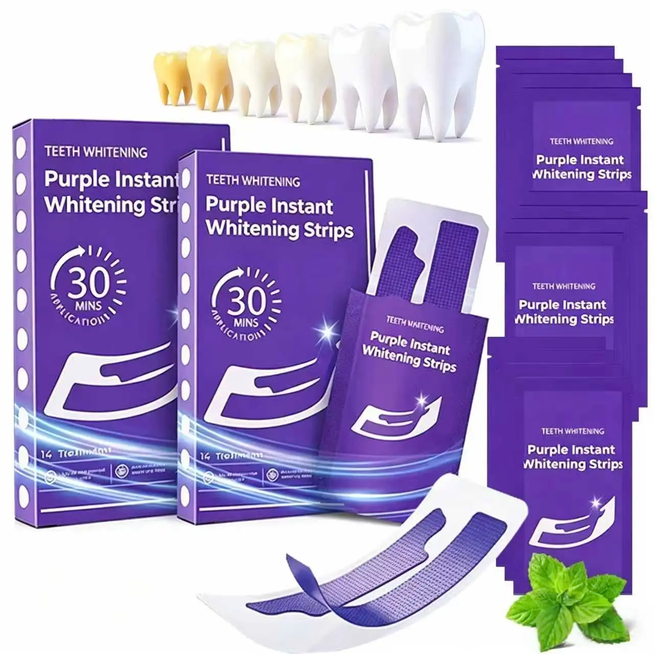 Teeth Whitening Strips 14 Treatments, Enamel Safe for Sensitive Tooth, Purple Whitening Strips, Peroxide-Free Quick Teeth Whitener, Removes Yellow Stains & Bad Breath, Color Correcting for a Brighter Smile Peppermint Gentle Gel Daily Correction Oral