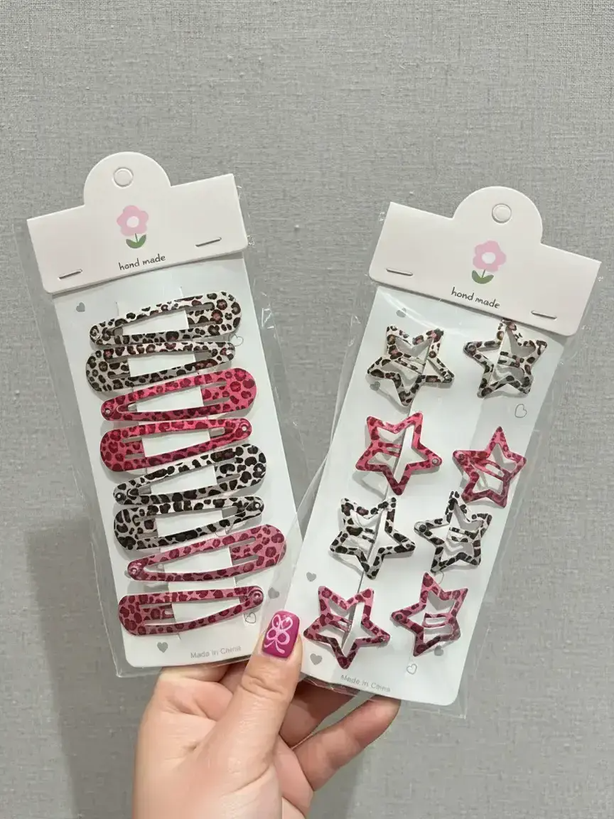 1 Leopard Print Star & Water Drop Shaped Hair Clips Metal, Punk Style Hair Accessories for Women, Trendy All-match & Exquisite Hair Clip for Daily & Party Wear, Hair Clip Set