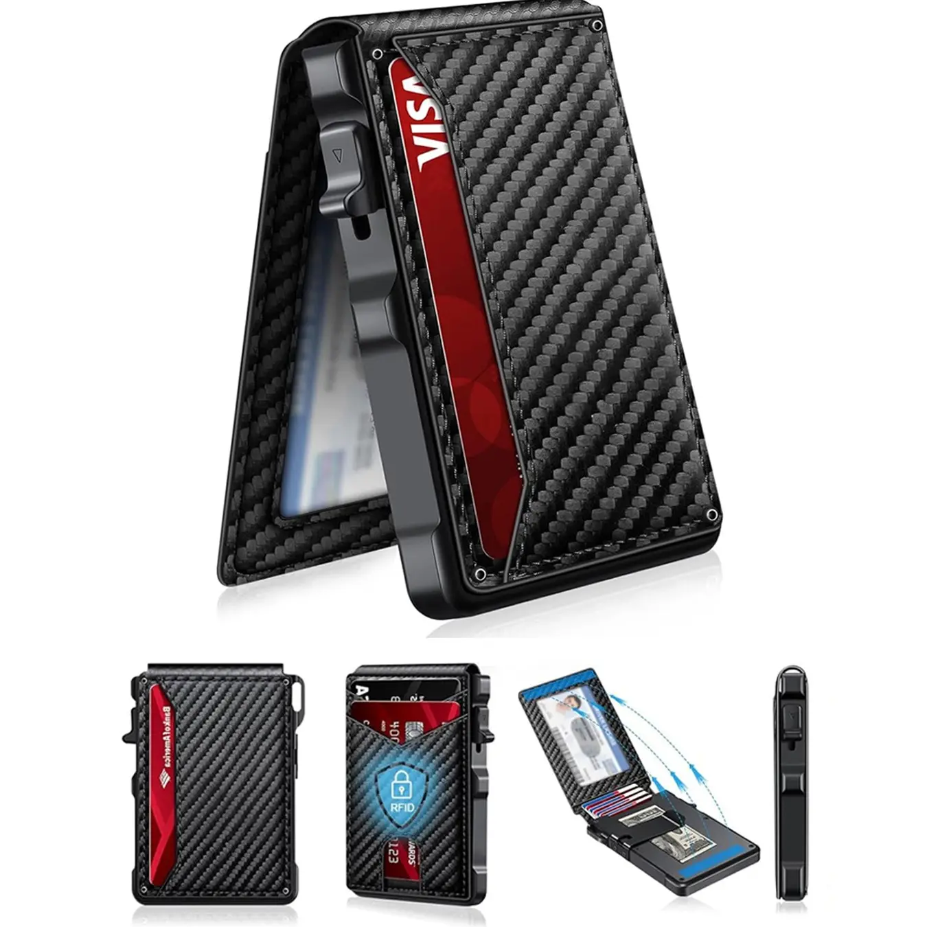 Minimalist Men’s Slim Wallet: 9 - 13 Cards, Money Clip, ID Window. RFID - Blocking, Aluminum Bifold Pop - Up,summerwins