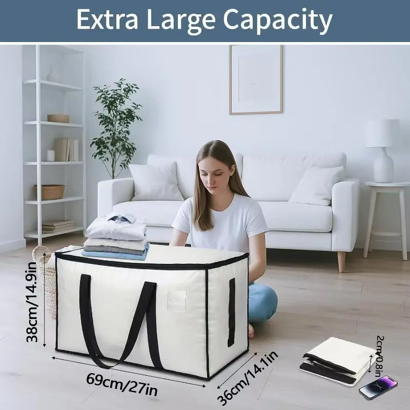 Large-Capacity Transparent Thick Plastic Foldable Rectangle Storage Bags with Hinged Lids - Sturdy House Organizers, Storage Organizer for Home, Travel Stuff, Apartment Accessories