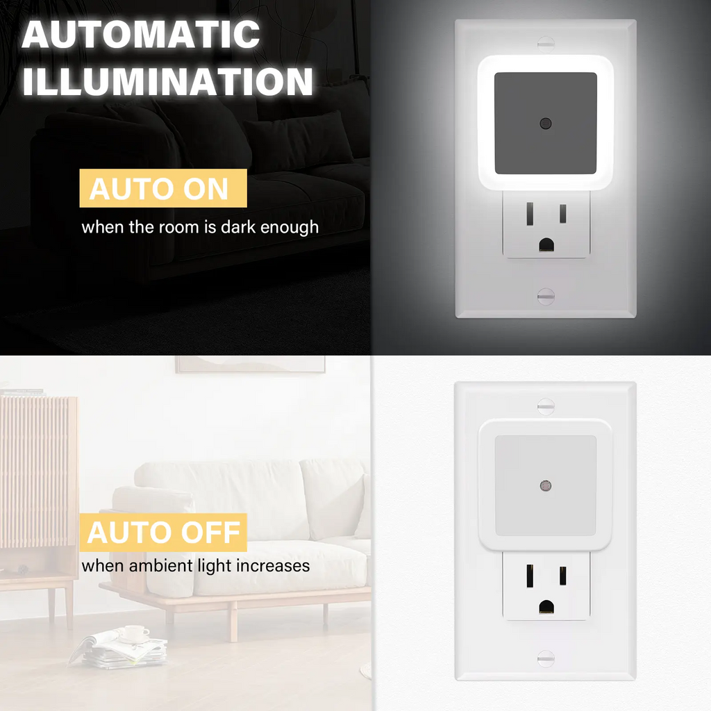 Night Light, Night Lights Plug into Wall 6-Pack, Plug in Night Light, Dusk to Dawn Nightlight Led Night Lights for Bedroom, Bathroom, Hallway Warm White Home Lighting