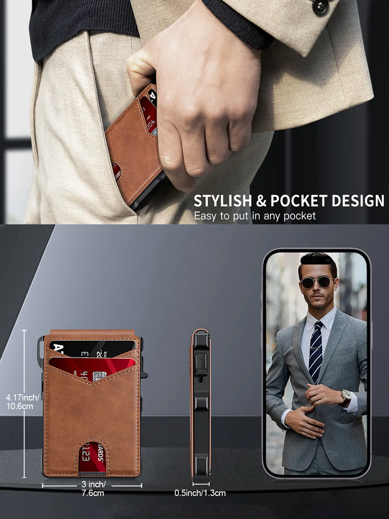 Minimalist Men’s Slim Wallet: 9 - 13 Cards, Money Clip, ID Window. RFID - Blocking, Aluminum Bifold Pop - Up,summerwins