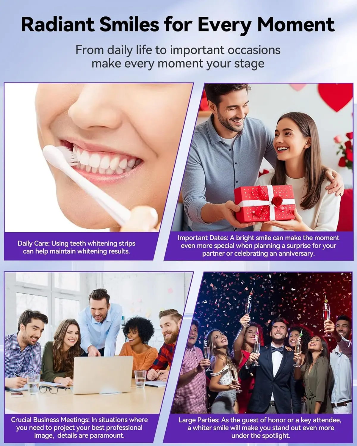 Teeth Whitening Strips 14 Treatments, Enamel Safe for Sensitive Tooth, Purple Whitening Strips, Peroxide-Free Quick Teeth Whitener, Removes Yellow Stains & Bad Breath, Color Correcting for a Brighter Smile Peppermint Gentle Gel Daily Correction Oral