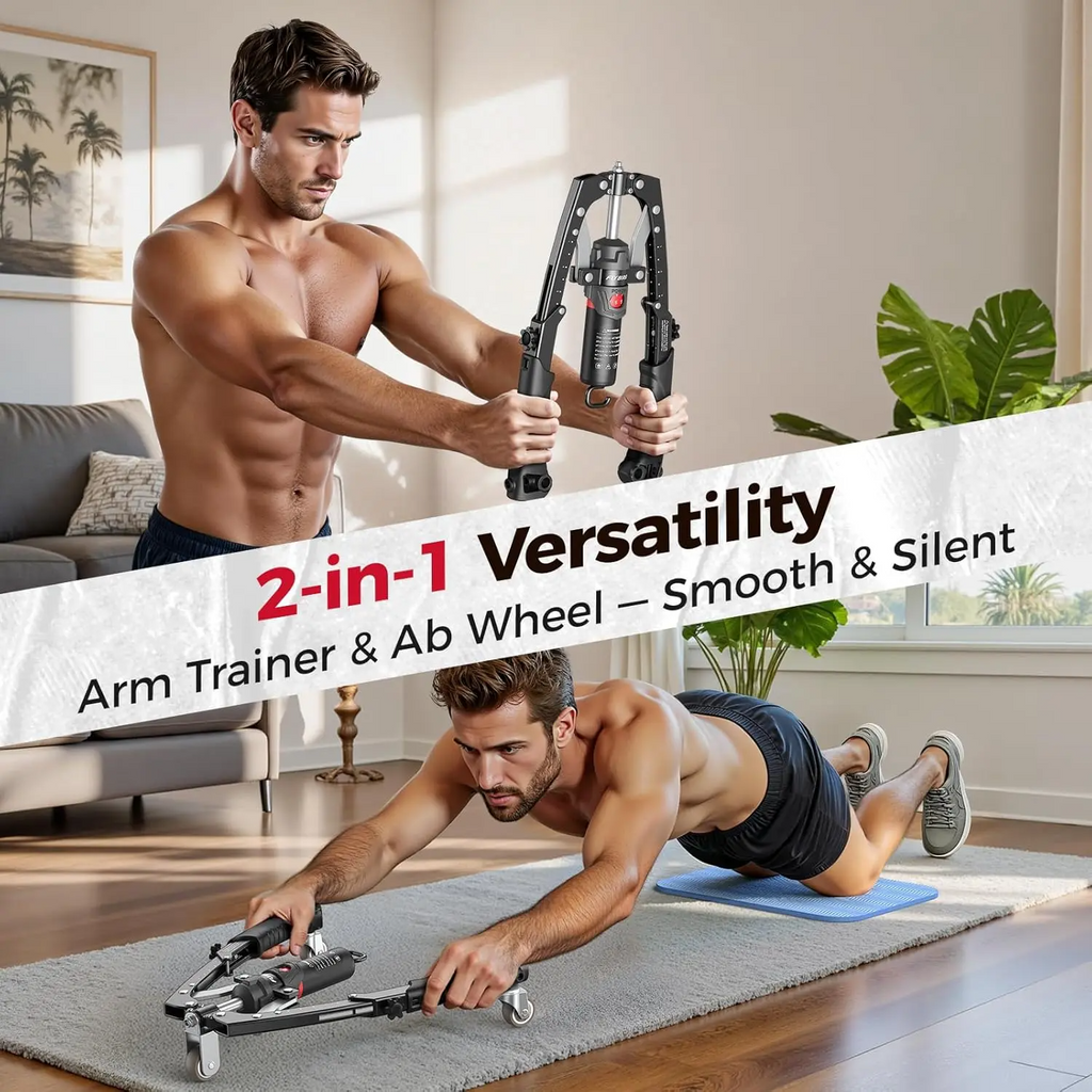 3-in-1 Hydraulic Chest Twister Arm Exerciser & Arm Strength Trainer - Adjustable 22-440lbs Core, Tricep Workout Equipment with Ab Roller Wheel, Home Gym Exercise Equipment (Pad & Bag Incl.) for Men Women, Strength Training Accessory