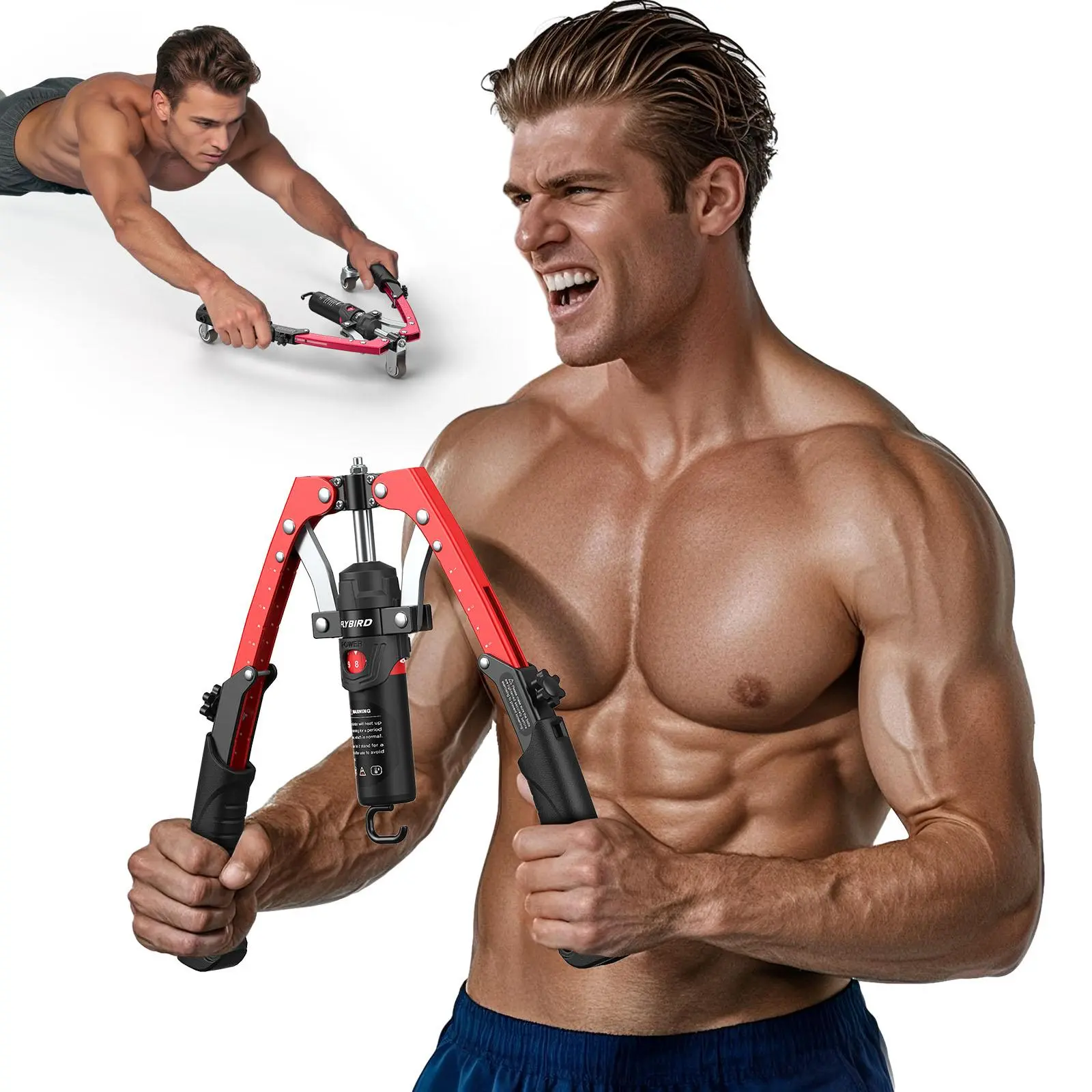 3-in-1 Hydraulic Chest Twister Arm Exerciser & Arm Strength Trainer - Adjustable 22-440lbs Core, Tricep Workout Equipment with Ab Roller Wheel, Home Gym Exercise Equipment (Pad & Bag Incl.) for Men Women, Strength Training Accessory