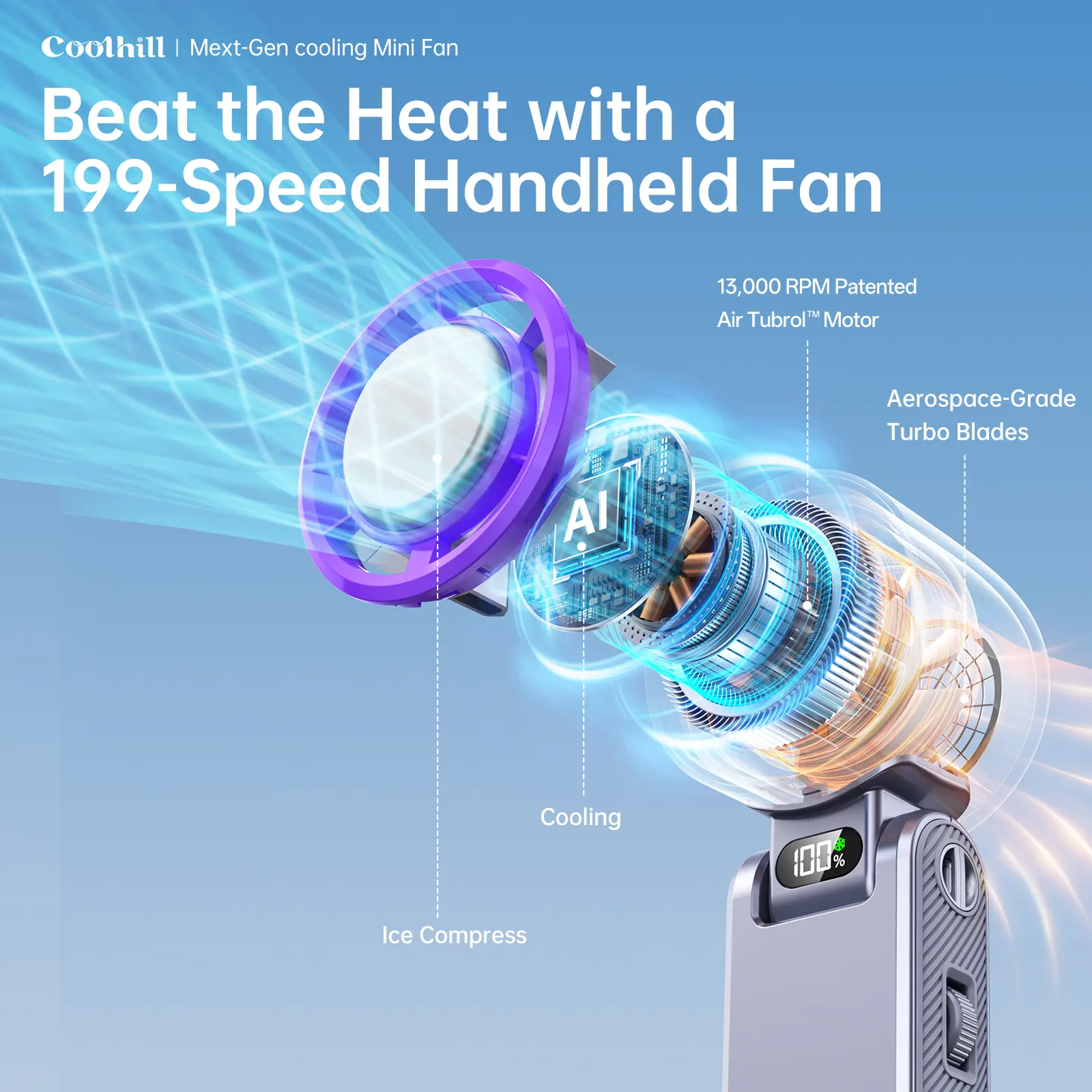 Portable fan Handheld High Speed Fan 199 Adjustable Levels