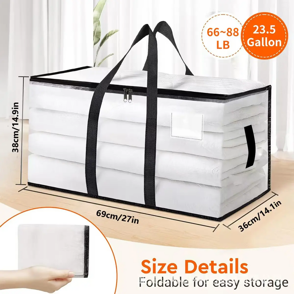 Large-Capacity Transparent Thick Plastic Foldable Rectangle Storage Bags with Hinged Lids - Sturdy House Organizers, Storage Organizer for Home, Travel Stuff, Apartment Accessories