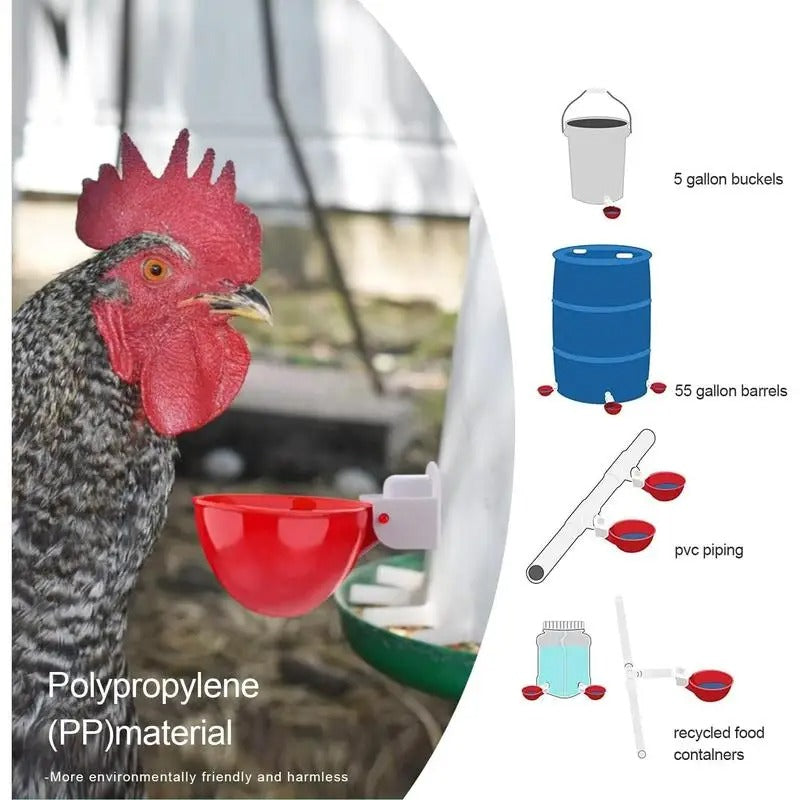 Hands-Free Chicken Drinking Cup Automatic Gravity-Fed System Leak-Proof Poultry Waterer with Quick-Connect Fitting for Easy Set