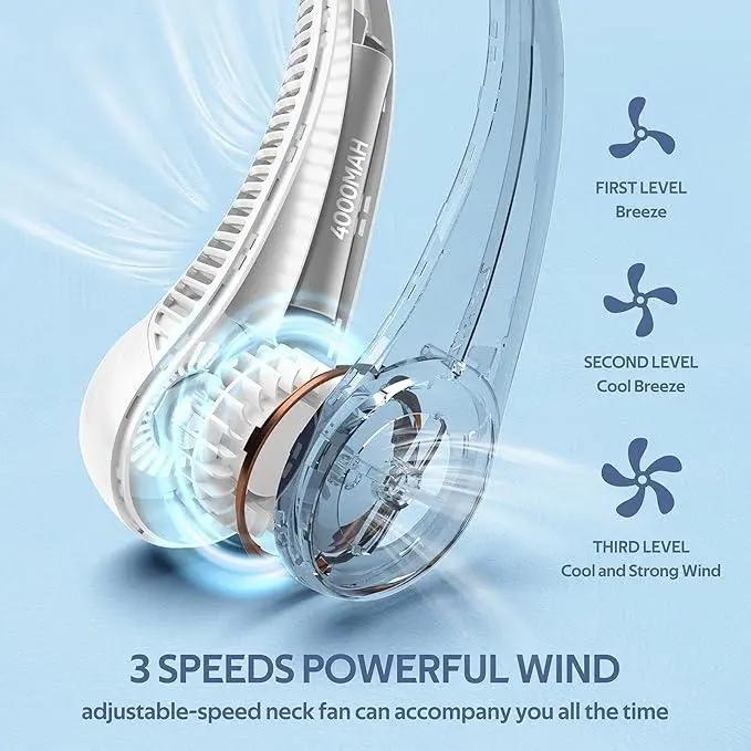 Hands-free neck fan for sports, Rechargeable bladeless cooling technologywith up to 8 hours of run time