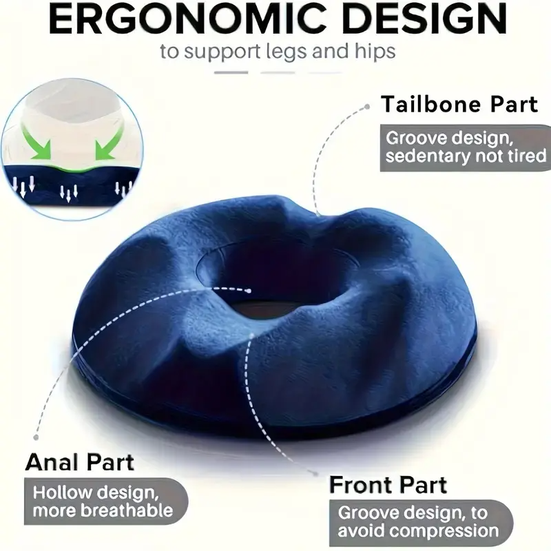 1 Memory Foam Donut Pillow, Sciatic Nerve Support Pad, Hemorrhoid Cushion, Tailbone Care Pad, Pregnant Women Seat Cushion, Yoga Leg Pillow