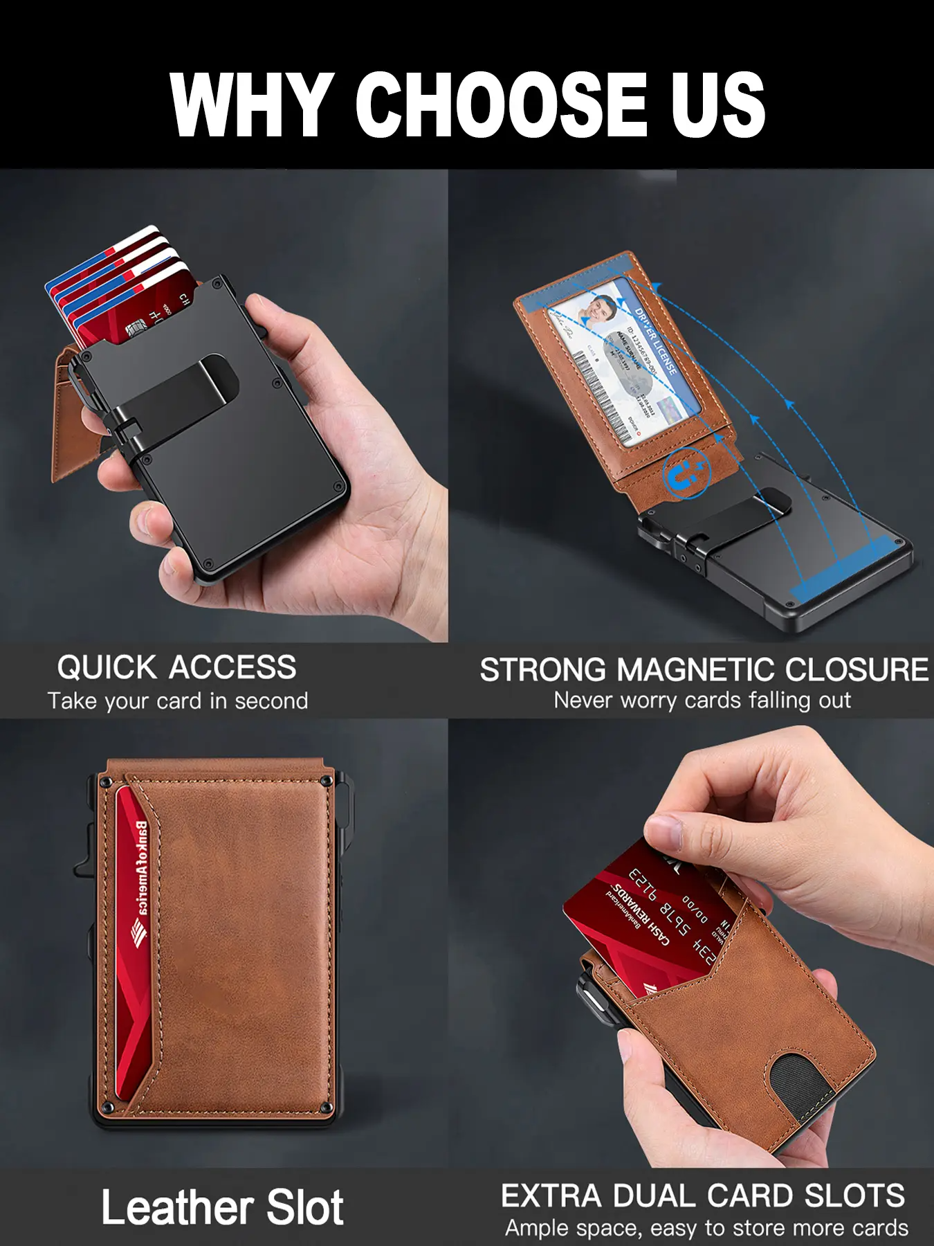 Minimalist Men’s Slim Wallet: 9 - 13 Cards, Money Clip, ID Window. RFID - Blocking, Aluminum Bifold Pop - Up,summerwins