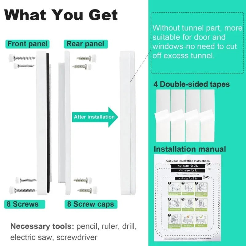 Weatherproof Cat Door 4-Way Locking System for Cats up to 20 Lbs Suitable for Interior Doors Cabinets Garage Doors - 4 Sizes