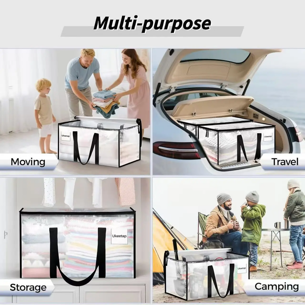 Large-Capacity Transparent Thick Plastic Foldable Rectangle Storage Bags with Hinged Lids - Sturdy House Organizers, Storage Organizer for Home, Travel Stuff, Apartment Accessories