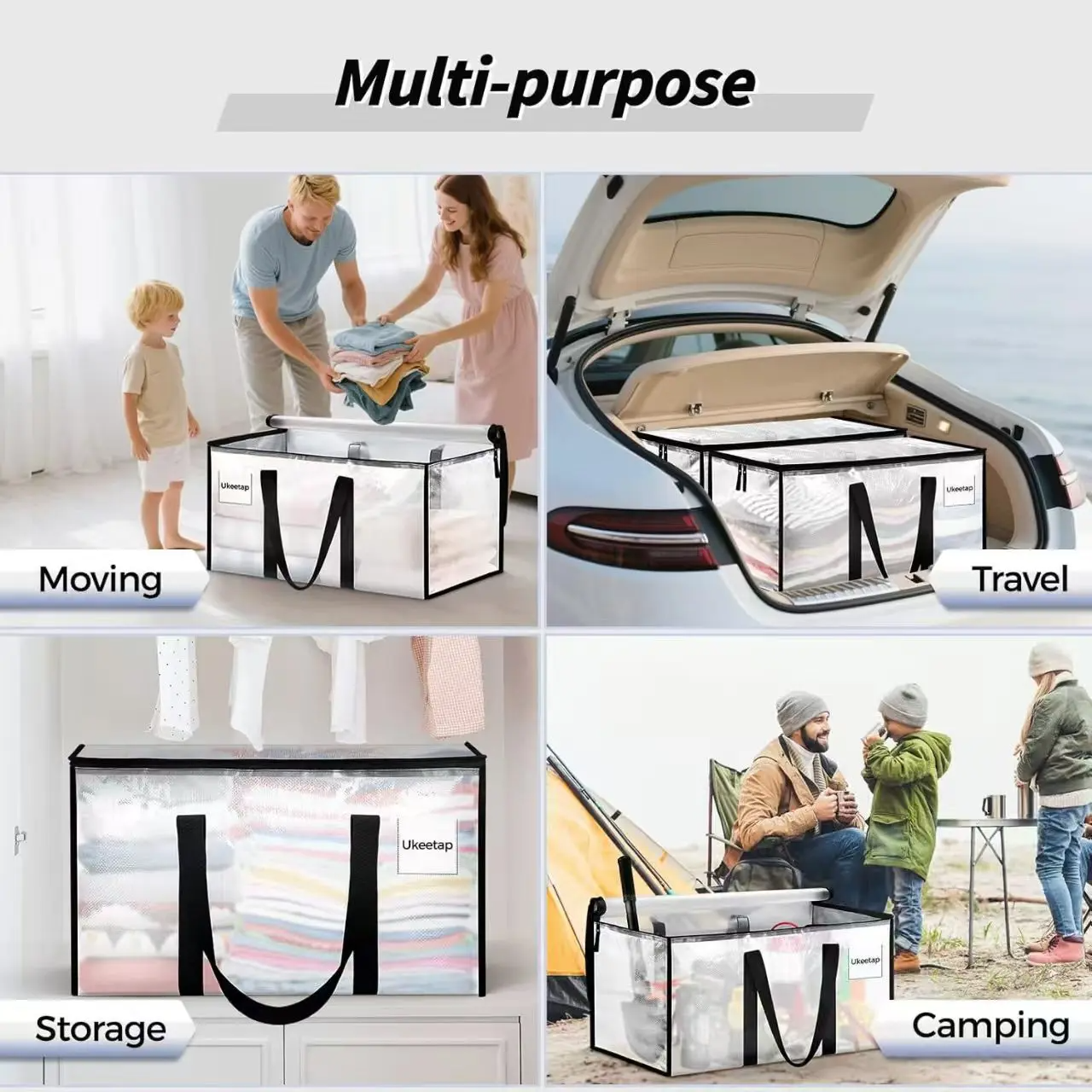 Large-Capacity Transparent Thick Plastic Foldable Rectangle Storage Bags with Hinged Lids - Sturdy House Organizers, Storage Organizer for Home, Travel Stuff, Apartment Accessories