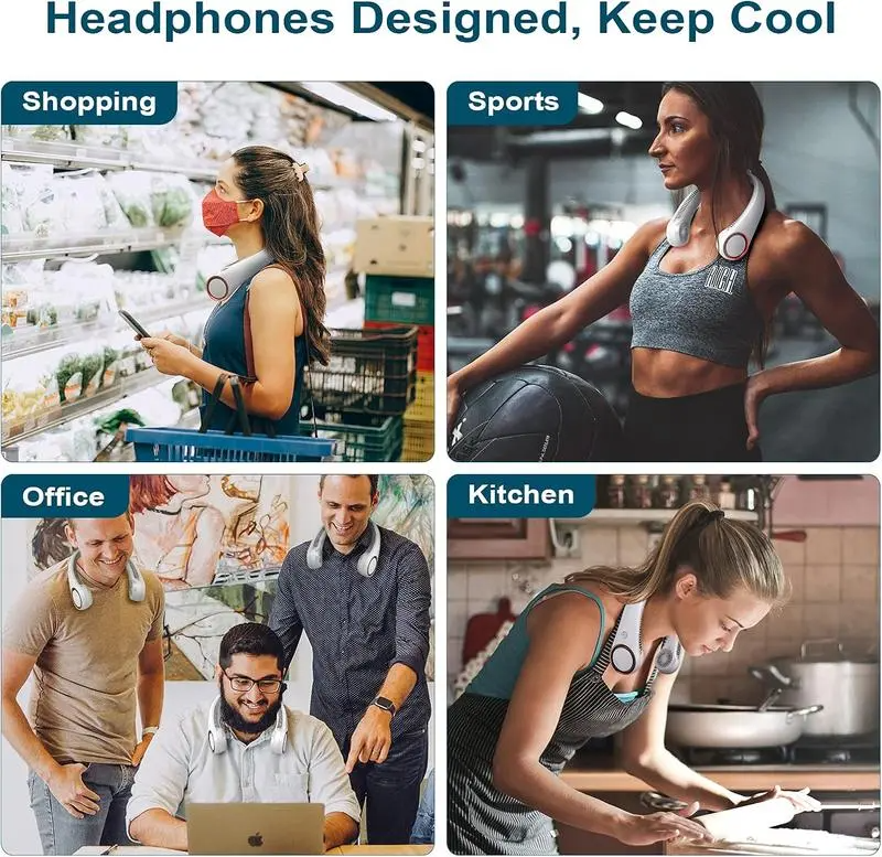 Hands-free neck fan for sports, Rechargeable bladeless cooling technologywith up to 8 hours of run time