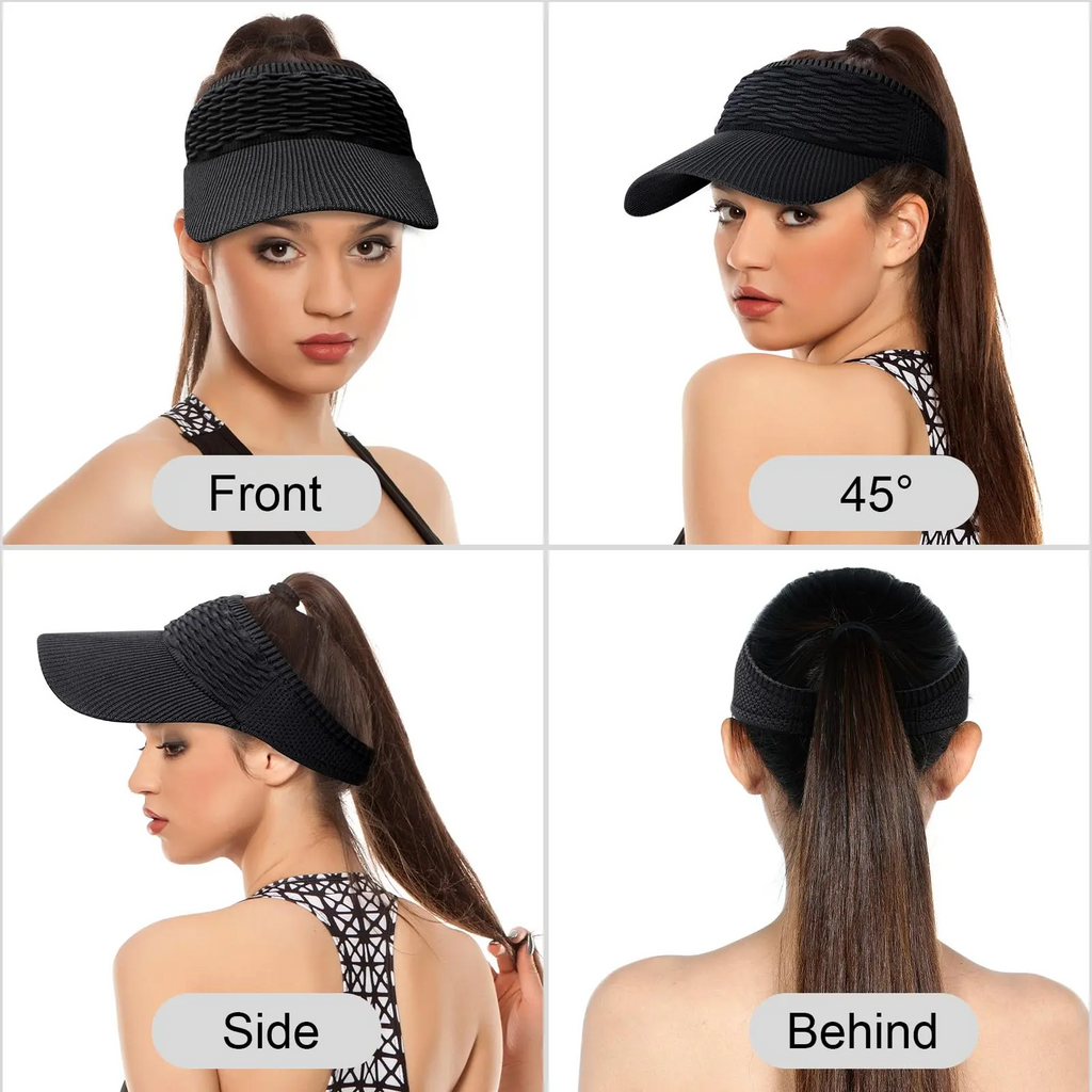 2Pcs Women's High Ponytail Sun Visor Hat |  Aesthetic Breathable Open-Top UV Protection Cap | Birthday Gift for Her Running Hiking Beach Travel Outdoor Daily Wear