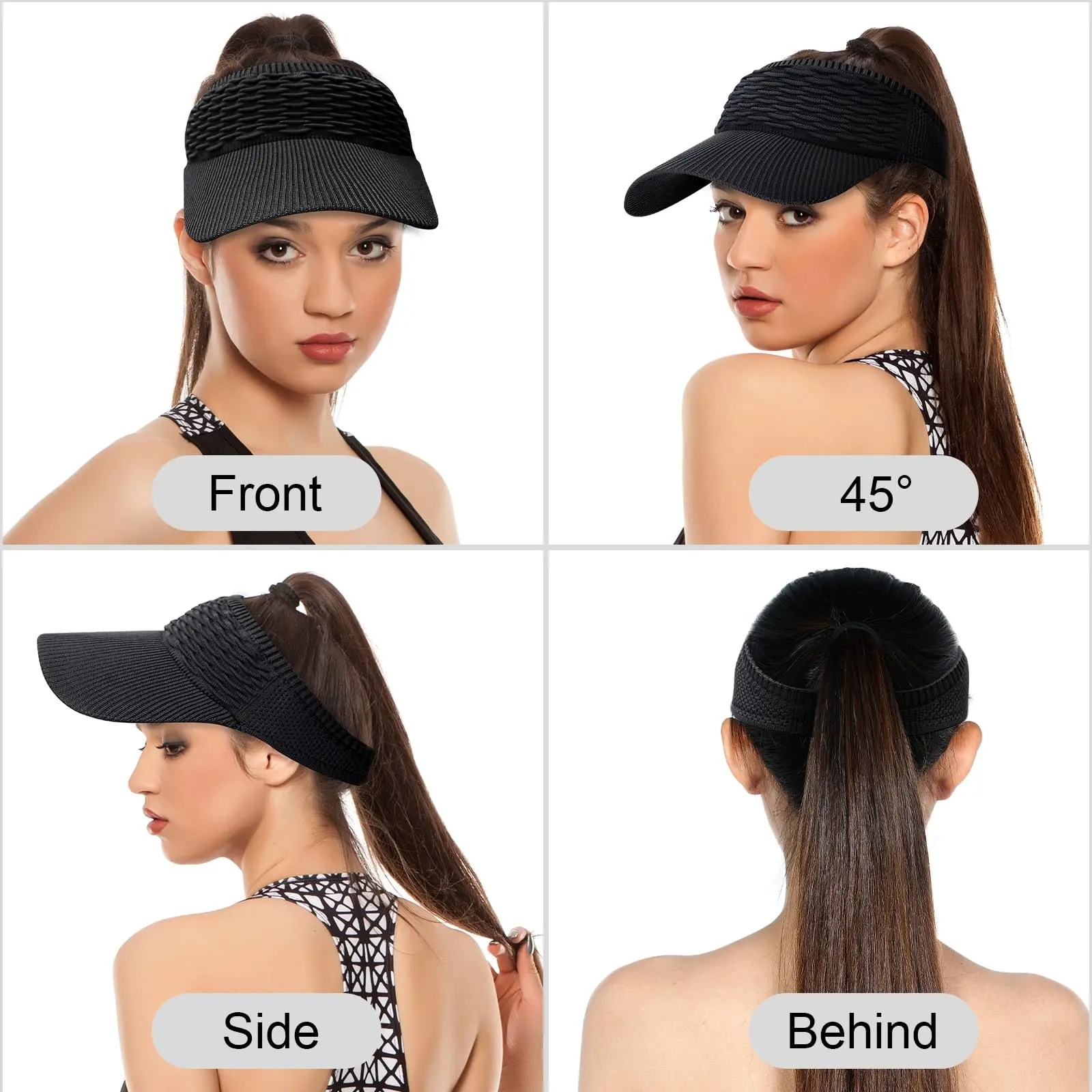 2Pcs Women's High Ponytail Sun Visor Hat |  Aesthetic Breathable Open-Top UV Protection Cap | Birthday Gift for Her Running Hiking Beach Travel Outdoor Daily Wear
