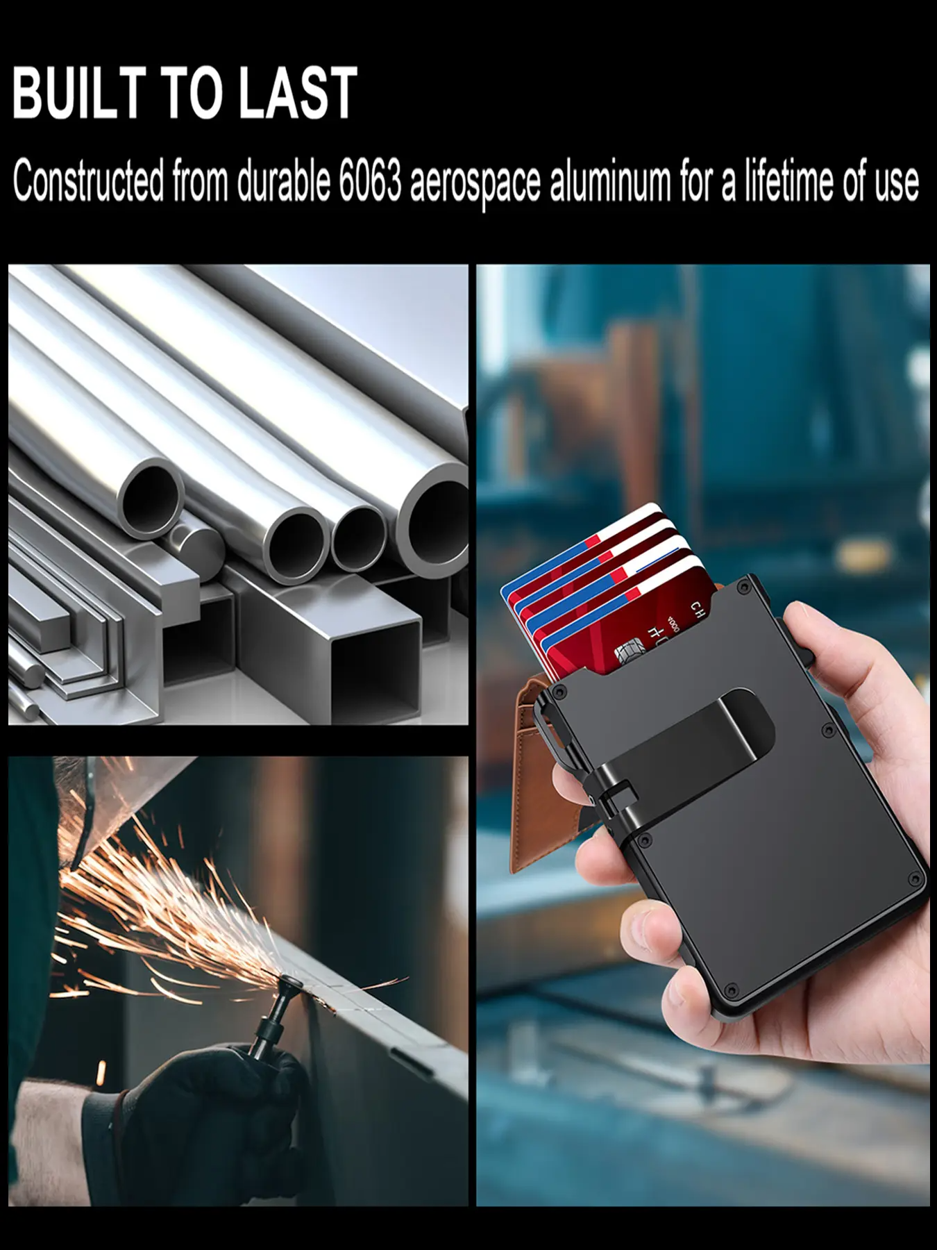 Minimalist Men’s Slim Wallet: 9 - 13 Cards, Money Clip, ID Window. RFID - Blocking, Aluminum Bifold Pop - Up,summerwins