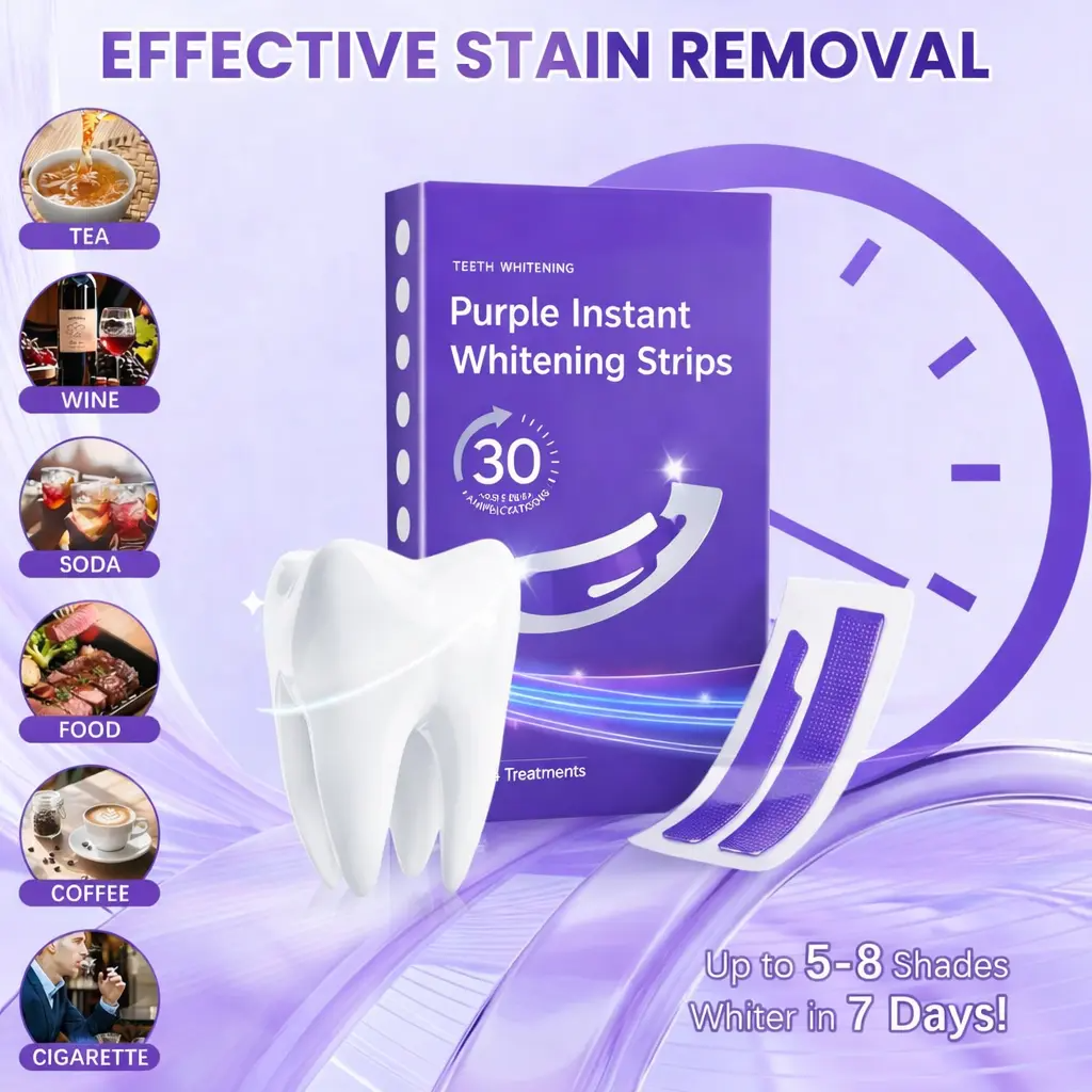 Teeth Whitening Strips 14 Treatments, Enamel Safe for Sensitive Tooth, Purple Whitening Strips, Peroxide-Free Quick Teeth Whitener, Removes Yellow Stains & Bad Breath, Color Correcting for a Brighter Smile Peppermint Gentle Gel Daily Correction Oral