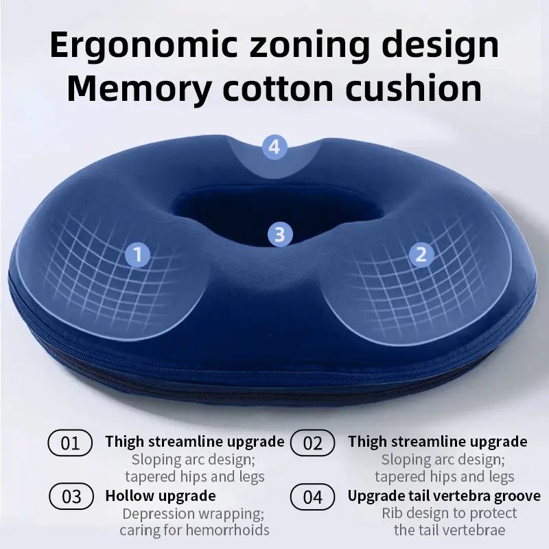 1 Memory Foam Donut Pillow, Sciatic Nerve Support Pad, Hemorrhoid Cushion, Tailbone Care Pad, Pregnant Women Seat Cushion, Yoga Leg Pillow