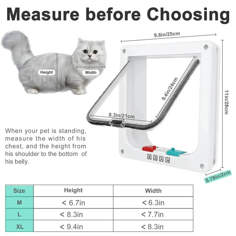 Weatherproof Cat Door 4-Way Locking System for Cats up to 20 Lbs Suitable for Interior Doors Cabinets Garage Doors - 4 Sizes