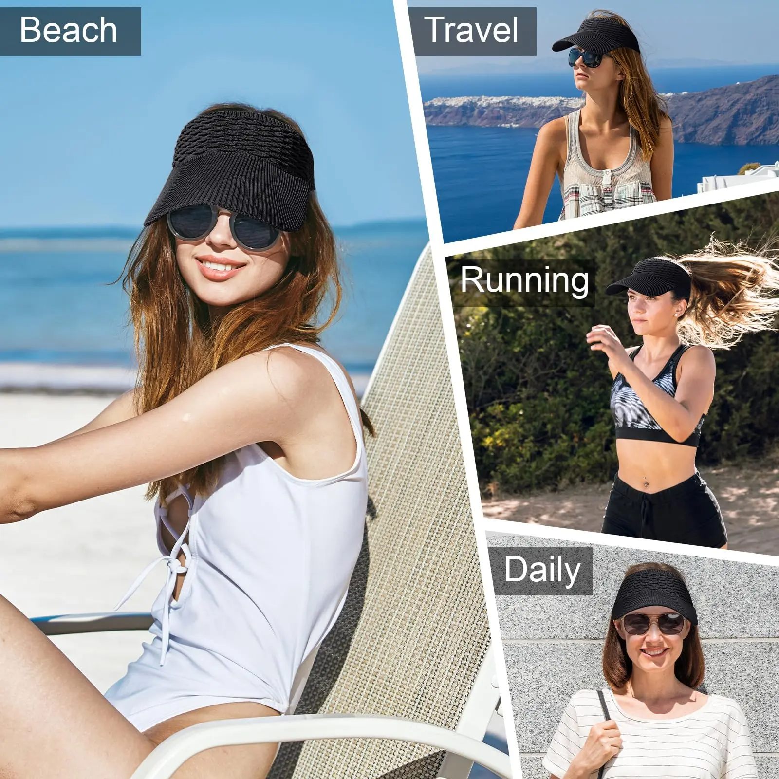 2Pcs Women's High Ponytail Sun Visor Hat |  Aesthetic Breathable Open-Top UV Protection Cap | Birthday Gift for Her Running Hiking Beach Travel Outdoor Daily Wear