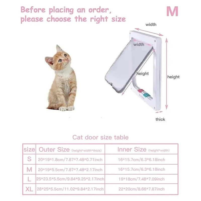Weatherproof Cat Door 4-Way Locking System for Cats up to 20 Lbs Suitable for Interior Doors Cabinets Garage Doors - 4 Sizes