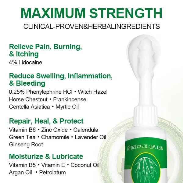 Organic Hemorrhoid Treatment Cream-Gel with Soothing Aloe Vera, Relieves Pain, Itching, and Swelling for Sensitive Skin, 1.4 oz with Finger Cots, Anti-Acne