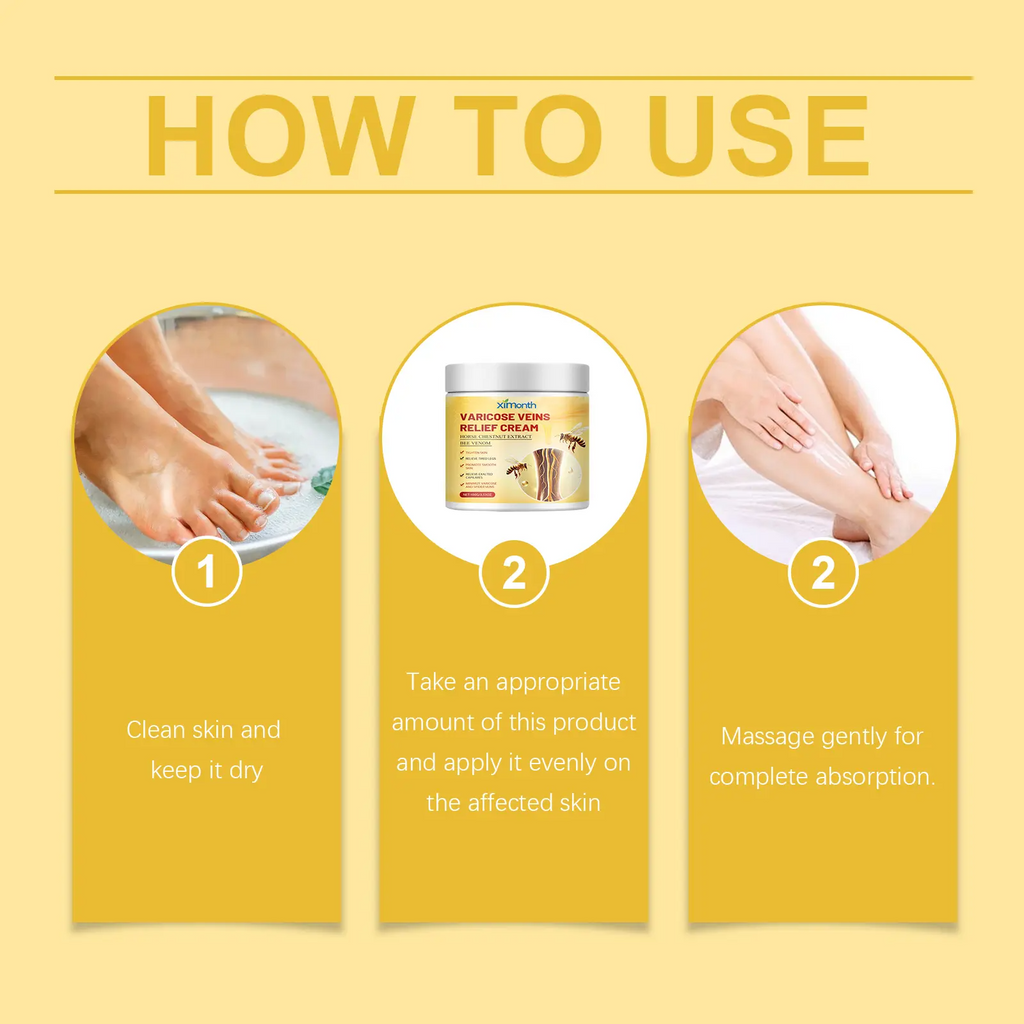 Bee Venom Extract Varicose Veins Cream, Pain & Swelling Relief Body Lotion, 100g Moisturizer