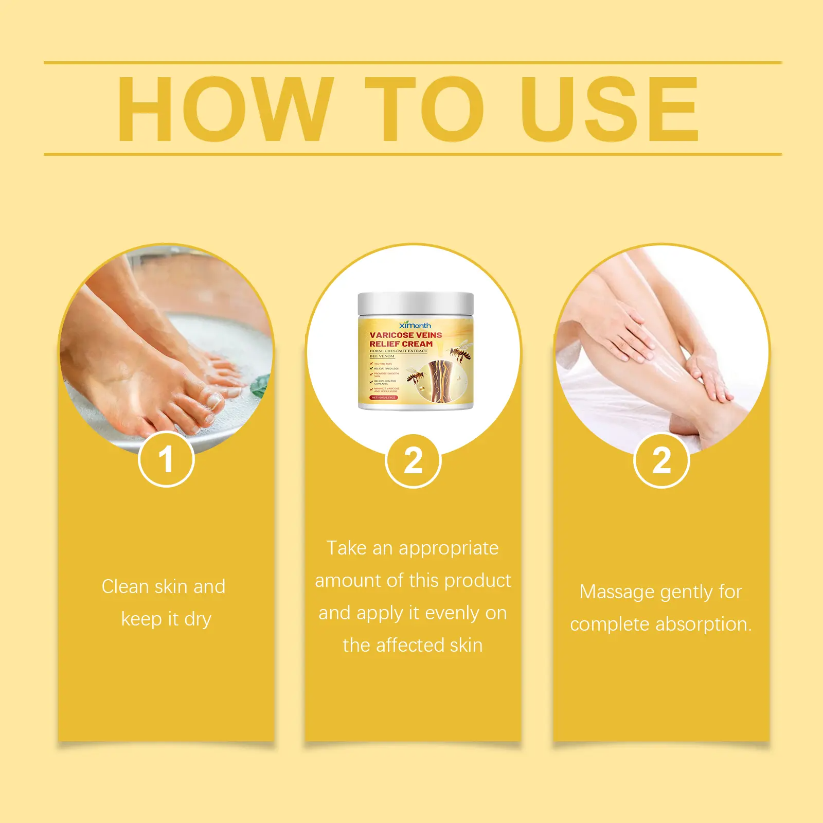 Bee Venom Extract Varicose Veins Cream, Pain & Swelling Relief Body Lotion, 100g Moisturizer