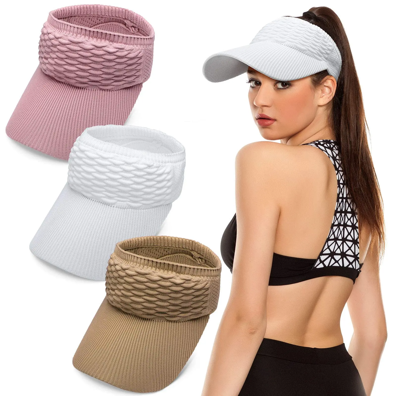 2Pcs Women's High Ponytail Sun Visor Hat |  Aesthetic Breathable Open-Top UV Protection Cap | Birthday Gift for Her Running Hiking Beach Travel Outdoor Daily Wear