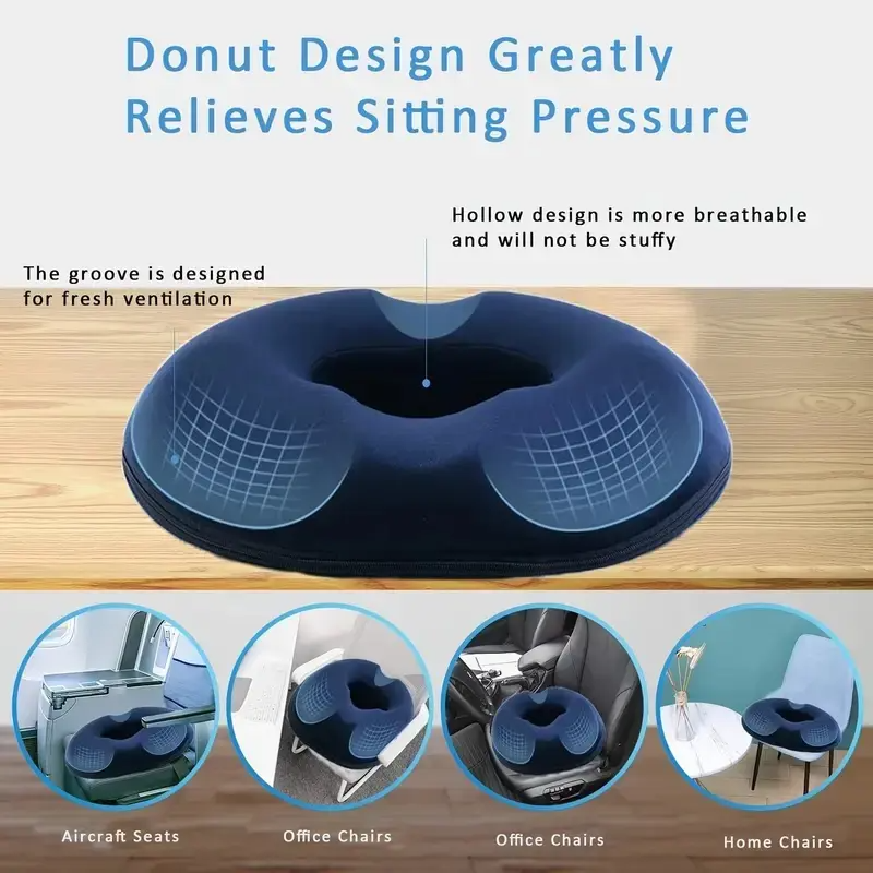 1 Memory Foam Donut Pillow, Sciatic Nerve Support Pad, Hemorrhoid Cushion, Tailbone Care Pad, Pregnant Women Seat Cushion, Yoga Leg Pillow