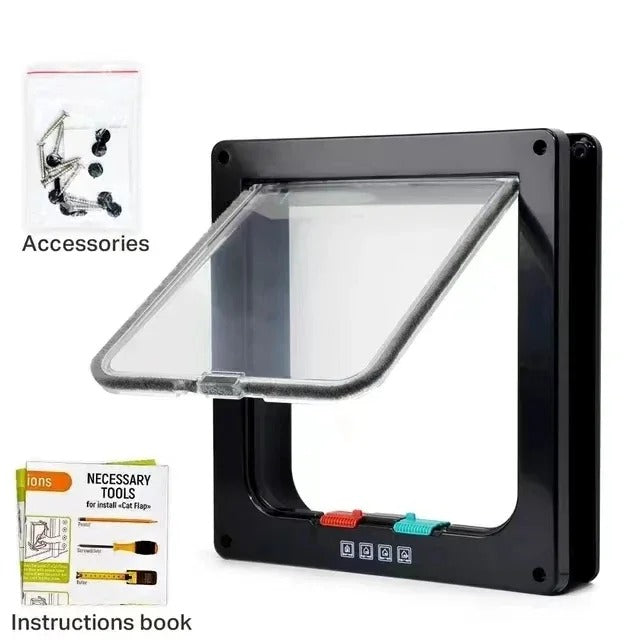 Weatherproof Cat Door 4-Way Locking System for Cats up to 20 Lbs Suitable for Interior Doors Cabinets Garage Doors - 4 Sizes