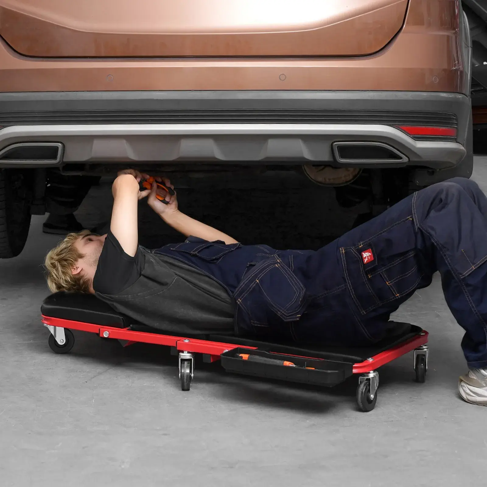 1 Garage Creeper - 36 in Auto Repair Mechanic Tool300 lbs Load Capacity6 WheelsPadded SeatSteel FrameTool TrayLay Down/Sit Chair for Vehicle Garage ShopDad Gifts for Mechanics, Auto Repair Tools, Tools And Gadgets