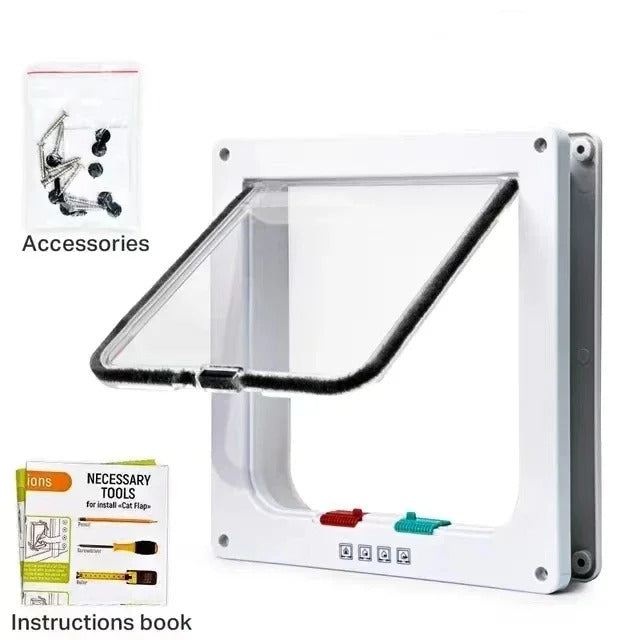 Weatherproof Cat Door 4-Way Locking System for Cats up to 20 Lbs Suitable for Interior Doors Cabinets Garage Doors - 4 Sizes