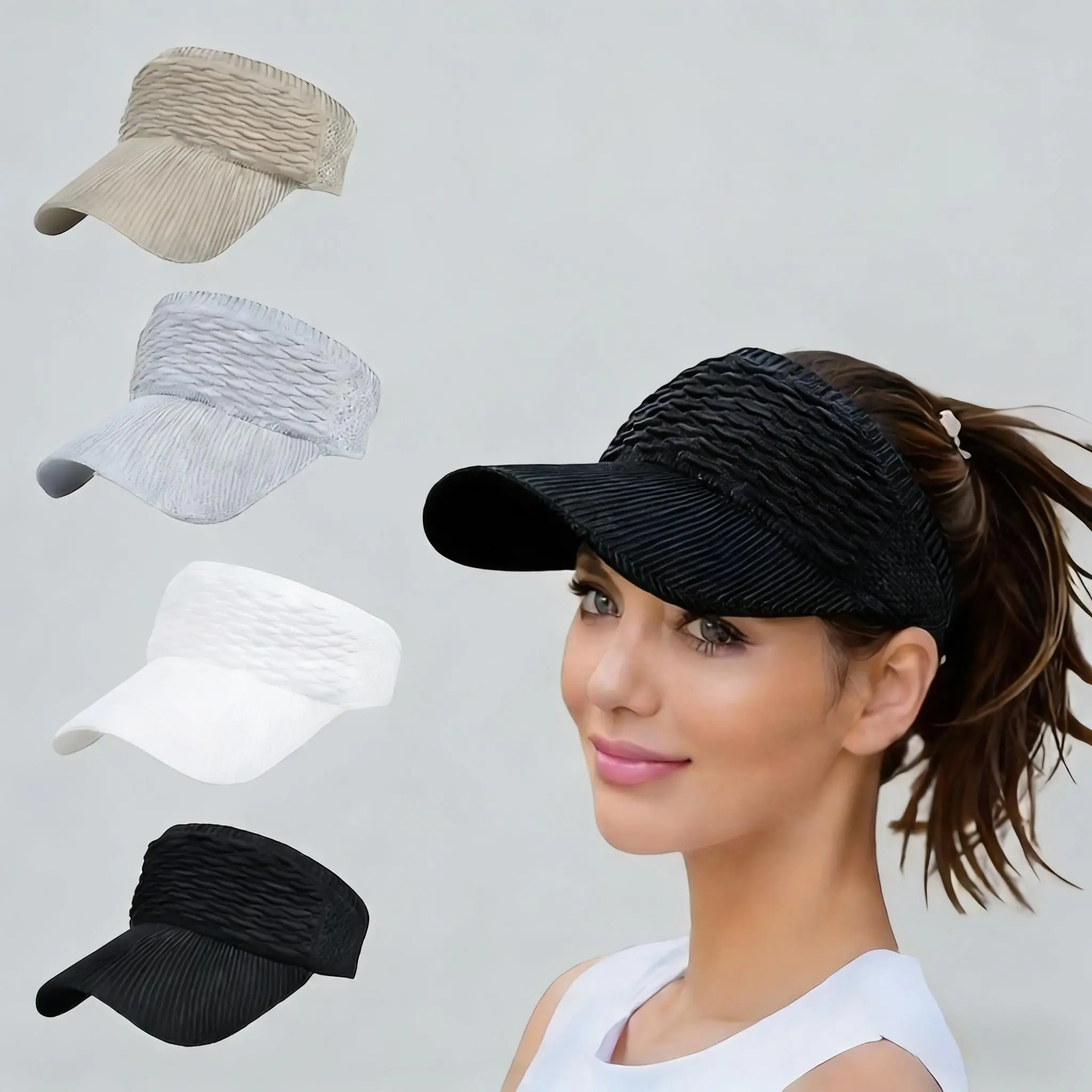 2Pcs Women's High Ponytail Sun Visor Hat |  Aesthetic Breathable Open-Top UV Protection Cap | Birthday Gift for Her Running Hiking Beach Travel Outdoor Daily Wear