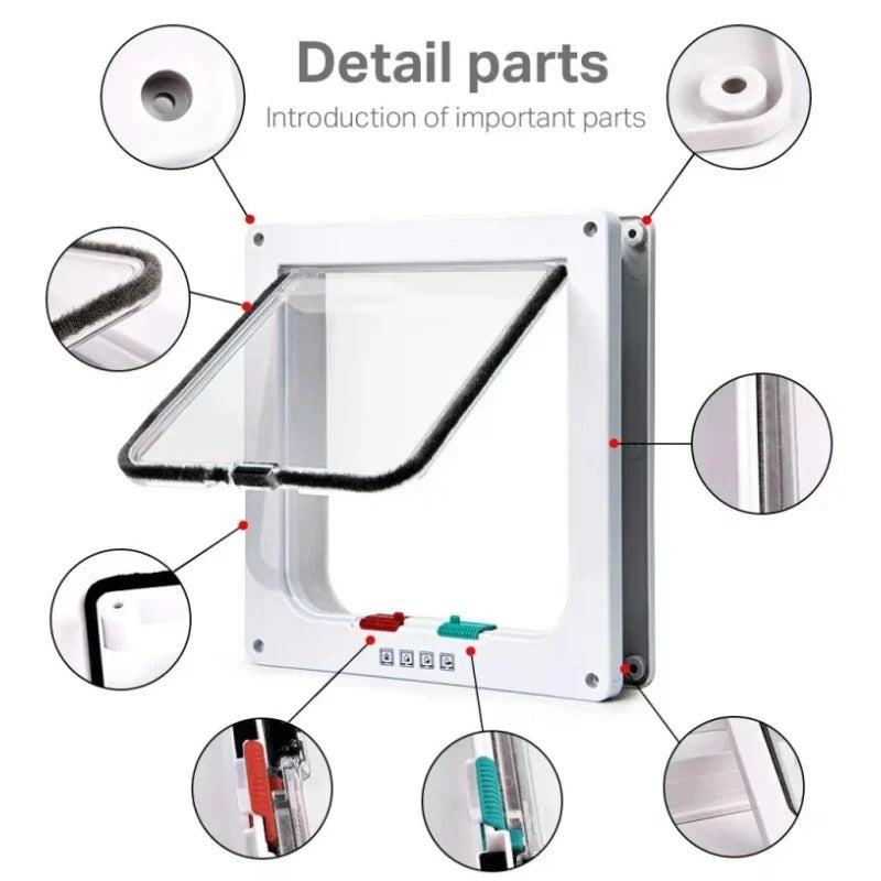 Weatherproof Cat Door 4-Way Locking System for Cats up to 20 Lbs Suitable for Interior Doors Cabinets Garage Doors - 4 Sizes